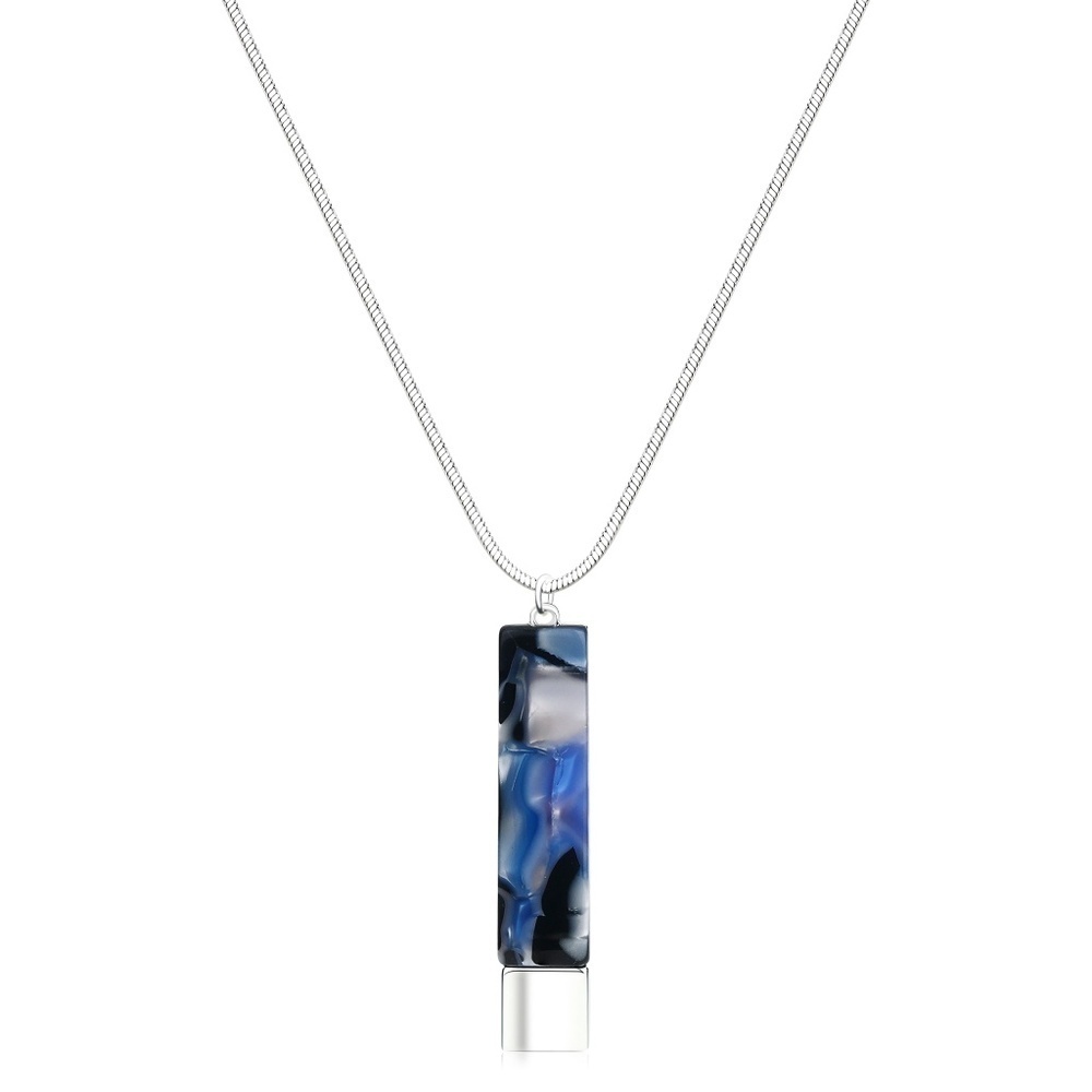 Blue Resin Rectangle Pendant Necklace